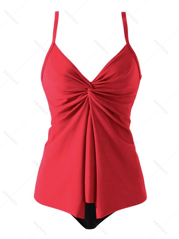 Maillot de Bain Tankini Tordu Plongeant à Taille Haute à Bretelle Ajustable Deux Pièces - Rouge XL | US 10