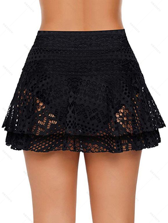 Jupe-Culotte Découpée en Dentelle Superposée en Couleur Solide à Taille Haute - Noir S | US 4