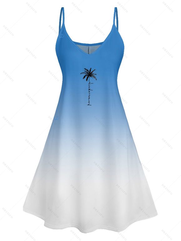 Robe de Vacances Ombre à Bretelles Spaghetti Imprimé Palmier - Bleu clair S | US 4