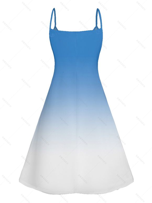Robe de Vacances Ombre à Bretelles Spaghetti Imprimé Palmier - Bleu clair S | US 4