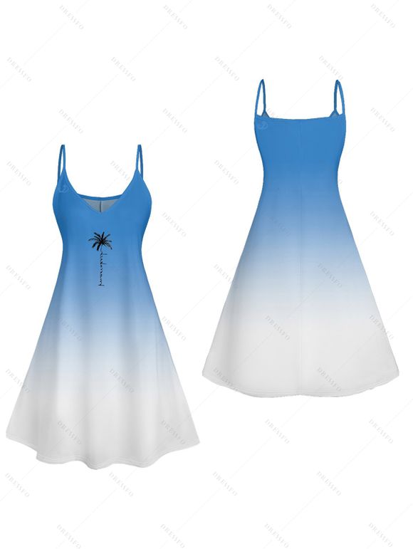 Robe de Vacances Ombre à Bretelles Spaghetti Imprimé Palmier - Bleu clair S | US 4