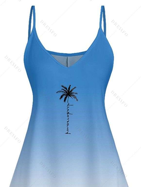 Robe de Vacances Ombre à Bretelles Spaghetti Imprimé Palmier - Bleu clair S | US 4