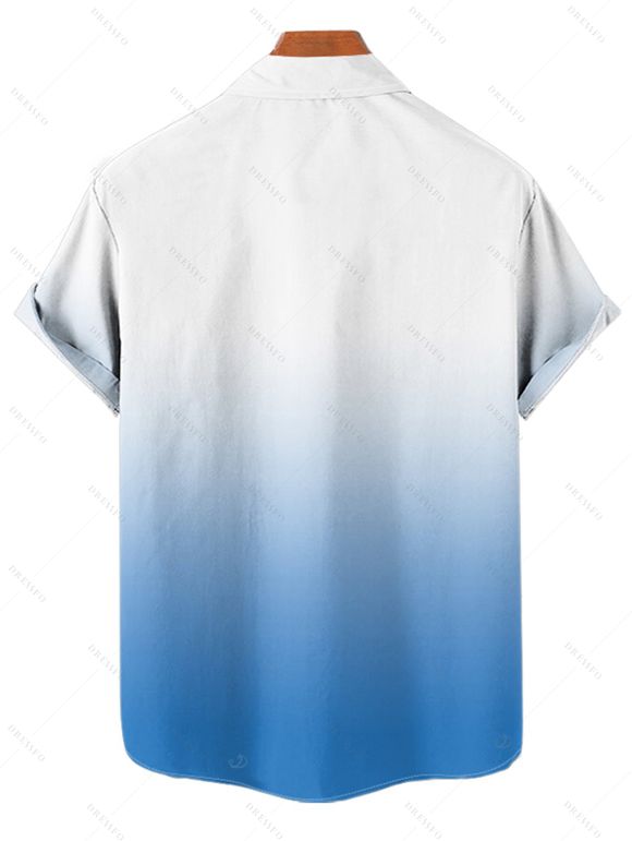 Chemise de Vacances Boutonnée Palmier Ombré Imprimé à Manches Courtes - Bleu clair 2XL