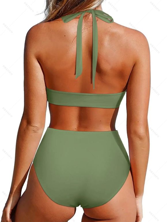 Maillot de Bain Bikini Panneau en Maille Transparente Deux Pièces à Col Plongeant - Vert profond XL | US 10