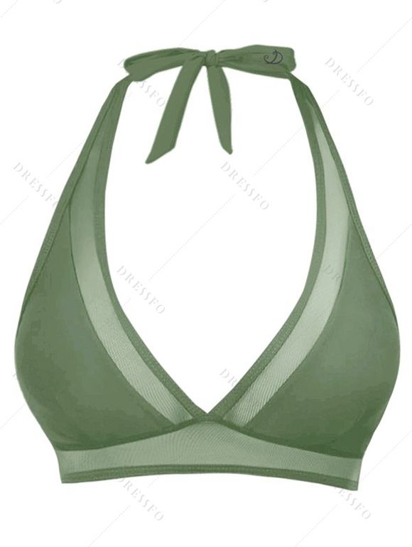 Maillot de Bain Bikini Panneau en Maille Transparente Deux Pièces à Col Plongeant - Vert profond XL | US 10