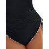 Maillot de Bain Croisé Festonné Brodé à Ourlet Contrasté Une-Pièce - Noir S | US 4