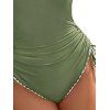 Maillot de Bain Croisé Festonné Brodé à Ourlet Contrasté Une-Pièce - Vert clair XL | US 10