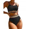 Maillot de Bain Tankini Côtelé Zigzag Imprimé Coloré à Taille Haute à Armature - Noir XL | US 10