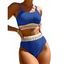 Maillot de Bain Tankini Côtelé Zigzag Imprimé Coloré à Taille Haute à Armature - Bleu profond S | US 4