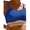 Maillot de Bain Tankini Côtelé Zigzag Imprimé Coloré à Taille Haute à Armature - Bleu profond S | US 4