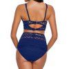 Maillot de Bain Bikini Superposé Découpé en Dentelle en Couleur Unie à Taille Haute Deux Pièces - Bleu profond S | US 4