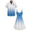 Palm Tree Ombre Print V Neck Spaghetti Strap Vacation Dress And Short Sleeve Shirt Matching Outfit - Bleu clair S | US 4