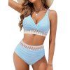 Maillot de Bain Bikini Croisé Contrasté Zigzag Imprimé à Taille Haute Deux Pièces - Bleu clair M | US 6