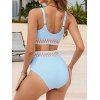 Maillot de Bain Bikini Croisé Contrasté Zigzag Imprimé à Taille Haute Deux Pièces - Bleu clair M | US 6