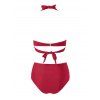 Maillot de Bain Bikini Ajustable Noué Tordu en Couleur Unie à Taille Haute Deux Pièces - Rouge foncé S | US 4