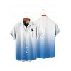 Chemise de Vacances Boutonnée Palmier Ombré Imprimé à Manches Courtes - Bleu clair M