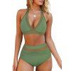 Maillot de Bain Bikini Panneau en Maille Transparente Deux Pièces à Col Plongeant - Vert profond L | US 8