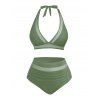 Maillot de Bain Bikini Panneau en Maille Transparente Deux Pièces à Col Plongeant - Vert profond L | US 8