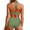 Maillot de Bain Bikini Panneau en Maille Transparente Deux Pièces à Col Plongeant - Vert profond L | US 8