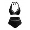 Maillot de Bain Bikini Panneau en Maille Transparente Deux Pièces à Col Plongeant - Noir S | US 4