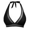 Maillot de Bain Bikini Panneau en Maille Transparente Deux Pièces à Col Plongeant - Noir S | US 4