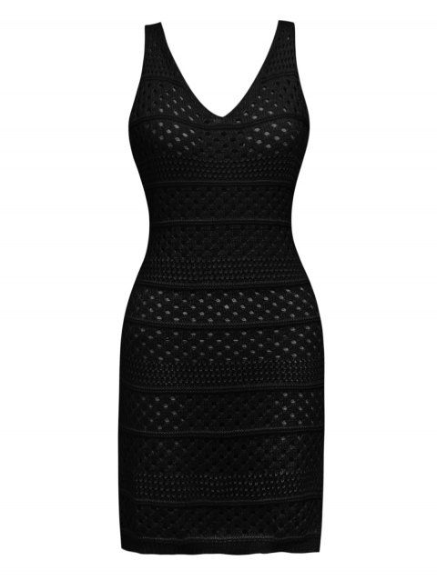 Robe de Plage sans Manches Tricotée Fendue de Couleur Unie