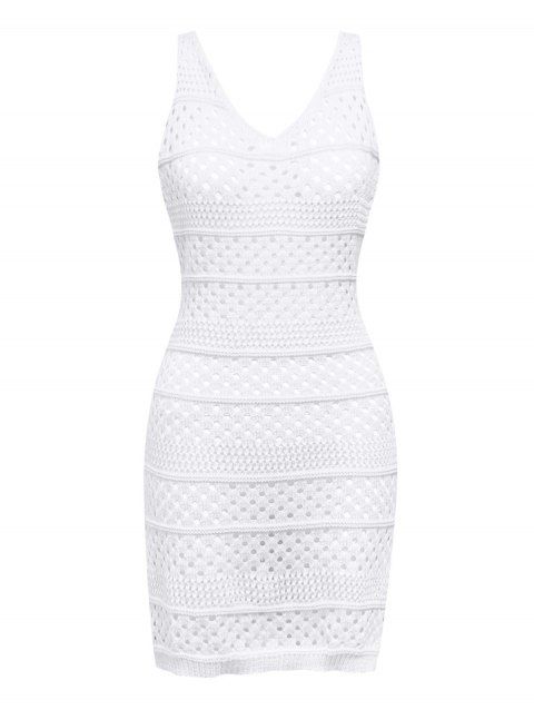Robe de Plage sans Manches Tricotée Fendue de Couleur Unie