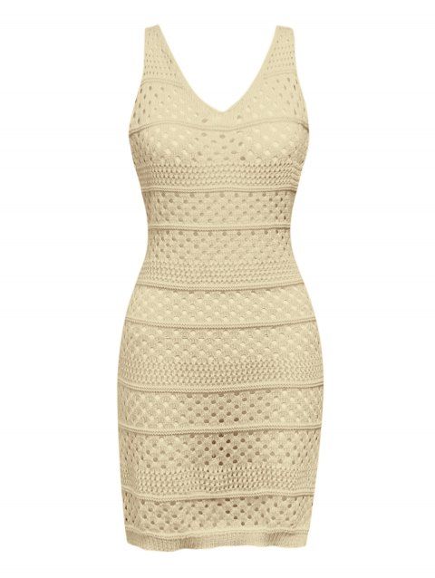 Robe de Plage sans Manches Tricotée Fendue de Couleur Unie