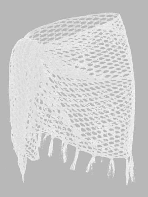 Solid Tassel Knit Hollow Out Sunscreen Multi-Wear Cover-Up Tie Side Skirt