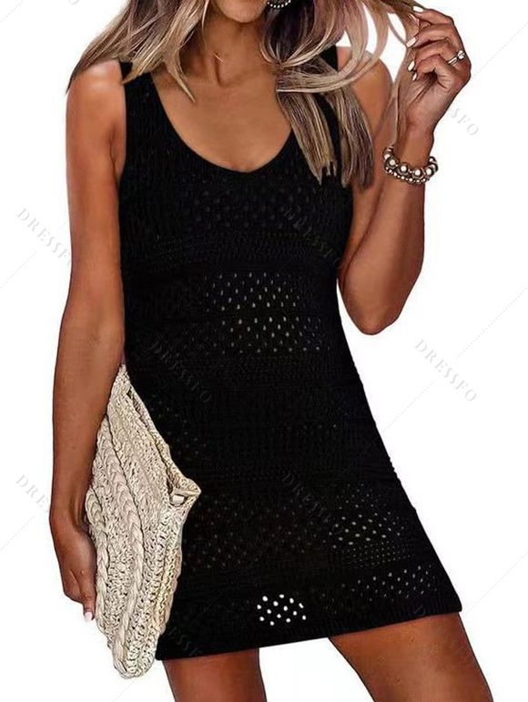 Robe de Plage sans Manches Tricotée Fendue de Couleur Unie - Noir S | US 4