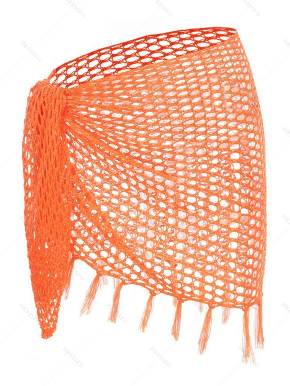 Jupe de Plage en Tricot Evidée en Couleur Unie à Frange Latérale - Orange XL | US 10