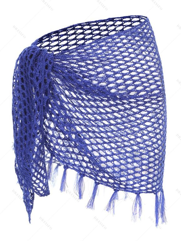 Jupe de Plage en Tricot Evidée en Couleur Unie à Frange Latérale - Bleu XL | US 10