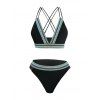 Maillot de Bain Bikini Découpé Rayé Imprimé à Col Plongeant Deux Pièces - Noir XL | US 10