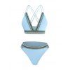 Maillot de Bain Bikini Découpé Rayé Imprimé à Col Plongeant Deux Pièces - Bleu clair XL | US 10