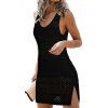 Robe de Plage sans Manches Tricotée Fendue de Couleur Unie - Noir XL | US 10