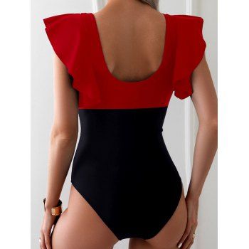 Flutter Sleeve Crossover Sheer Mesh Plunging Neck One-piece Swimsuit 