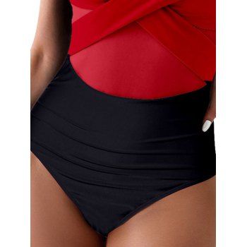 Flutter Sleeve Crossover Sheer Mesh Plunging Neck One-piece Swimsuit