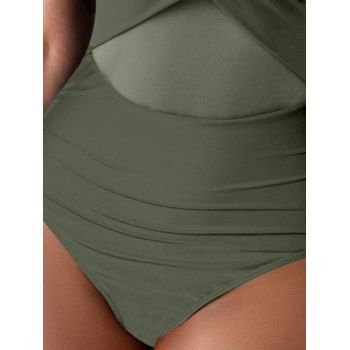 Flutter Sleeve Crossover Sheer Mesh Plunging Neck One-piece Swimsuit 