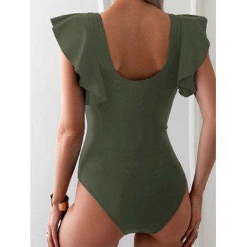 Flutter Sleeve Crossover Sheer Mesh Plunging Neck One-piece Swimsuit 