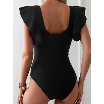 Flutter Sleeve Crossover Sheer Mesh Plunging Neck One-piece Swimsuit 