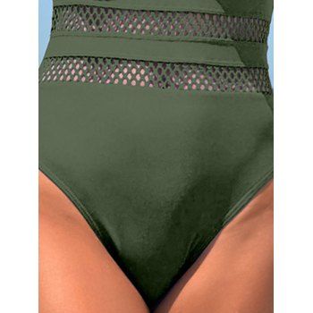Hollow Out Mesh Crossover Ruched Solid Color One-piece Swimsuit 