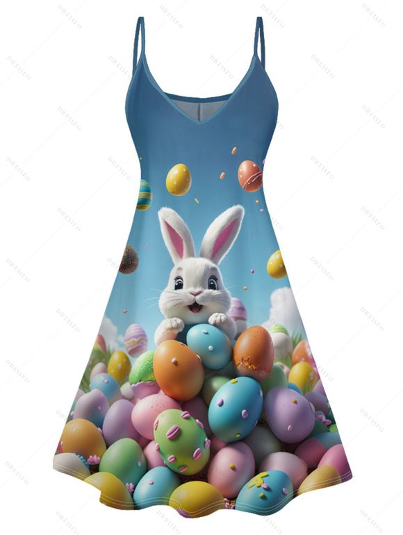 Mini Robe Ligne A Lapin Œuf de Pâques Imprimé à Bretelle Fine - multicolor XXL | US 14