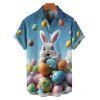 Chemise Boutonnée Lapin Coloré Imprimé à Manches Courtes de Pâques - multicolor 3XL