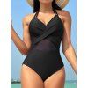 Maillot de Bain Croisé Plongeant en Maille Transparente Une-Pièce à Col Halter - Noir XXL | US 12