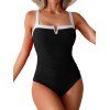 Maillot de Bain à Bretelle Réglable Matelassé en Couleur Contrastée Une-Pièce - Noir XXL | US 12