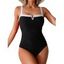 Maillot de Bain à Bretelle Réglable Matelassé en Couleur Contrastée Une-Pièce - Noir XL | US 10