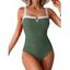 Maillot de Bain à Bretelle Réglable Matelassé en Couleur Contrastée Une-Pièce - Vert profond XXL | US 12