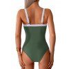 Maillot de Bain à Bretelle Réglable Matelassé en Couleur Contrastée Une-Pièce - Vert profond XXL | US 12