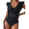 Maillot de Bain Croisé en Maille Transparente Manches Bouffantes à Col Plongeant Une-Pièce - Noir XXL | US 12