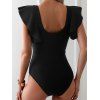 Maillot de Bain Croisé en Maille Transparente Manches Bouffantes à Col Plongeant Une-Pièce - Noir XXL | US 12